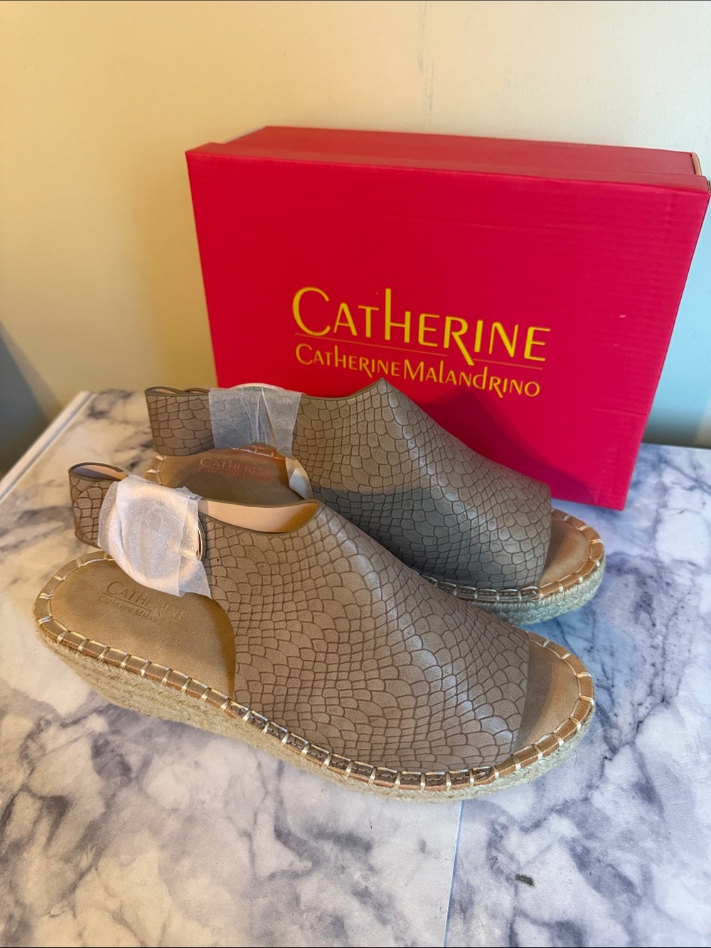 Catherine Malandrino Taupe Croco Espadrille Slide